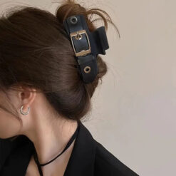 Matte Black PU Leather claw clip (1)